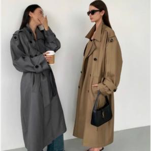 Stylish Long Woven Trench Coat for Women